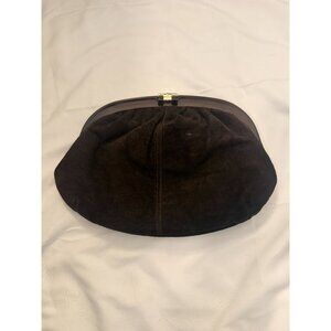 Vintage Ruth E Saltz Brown Suede Clutch Purse with Lucite Frame and Gold Clasp